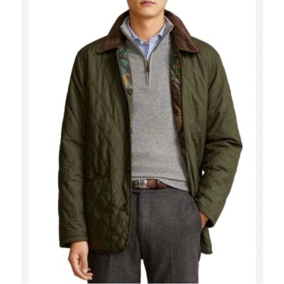 Polo Ralph Lauren green & Camo Reversible Water Repellent Down Barn Jacket sz L - Picture 1 of 9